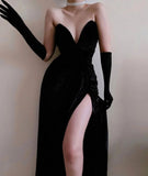 Sexy Mermaid Velvet Black Prom Dresses 17th Birthday Outfits HZ1022