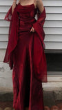Vintage A line Spaghetti Straps Sleeveless Burgundy Prom Dresses Long Prom Dress HZ1022