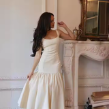 Vintage Mermaid Square Neckline White Ruffles Long Prom Dress Formal Dresses HZ1022