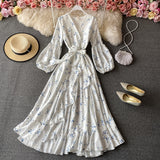White V Neck Long Sleeve Dress Fashion Dress HZ1022