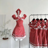 Sweet Retro Red And White Plaid Short-sleeved Waist A-line 15th Birthday Homecoming Dress HZ1022