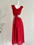 Sweet Red And White Polka Dot A-line Ruffle Waist Long Prom Dress 17th Birthday Dress HZ1022