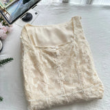 Elegant Vintage Ivory A-line Square Neck Short Sleeve Lace Waist Long Prom Dress Evening Dress HZ1022