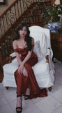 Stunning Mermaid Long Burgundy Satin Prom Dress Birthday Outfits HZ1022