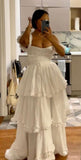 Sexy A line Straps Ruffles Floor Length Chiffon White Prom Dress HZ1022
