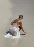 Sexy A line V neckline Floor Length Chiffon White Prom Dress HZ1022