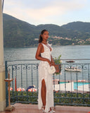 Sexy A line V neckline Floor Length Chiffon White Prom Dress HZ1022
