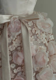 Sweet Pale Pink A-line 3D Floral Satin And Tulle Long Prom Dress Evening Dress Wedding Dress HZ1022