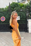 Sexy Mermaid Spaghetti Straps Yellow Long Prom Dress HZ1022
