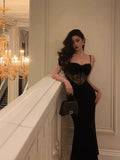 Simple Black Velvet Vampy Lace Slip Dress Prom Dresses Birthday Outfits HZ1022