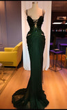 Sparkly Mermaid Spaghetti Straps Sleeveless Sequin Dark Green Prom Dresses Long Lace Prom Dress HZ1022