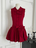 Sweet Burgundy Lapel Bow Bud Mini 17th Birthday Dress Homecoming Dress HZ1022