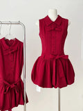 Sweet Burgundy Lapel Bow Bud Mini 17th Birthday Dress Homecoming Dress HZ1022