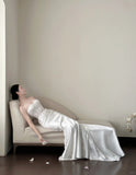 Elegant White Mermaid Sweetheart Neckline Lace Satin Long Wedding Dress HZ1022