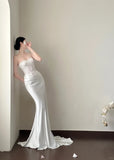 Elegant White Mermaid Sweetheart Neckline Lace Satin Long Wedding Dress HZ1022