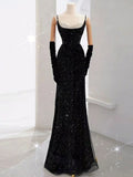 Beautiful Mermaid Straps Slit Burgundy Long Prom Dress HZ1022