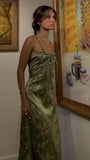 Sexy A line Straps Green Floral Prom Dresses Evening Dress HZ1022