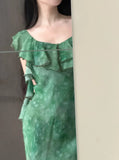 Elegant Dark Green Mermaid Ruffled Chiffon Long Prom Dress Evening Dress HZ1022