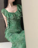 Elegant Dark Green Mermaid Ruffled Chiffon Long Prom Dress Evening Dress HZ1022