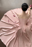 Elegant Pink A-line Square Neck Strap Satin Long Prom Dress Evening Dress HZ1022