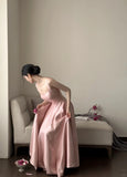 Elegant Pink A-line Square Neck Strap Satin Long Prom Dress Evening Dress HZ1022