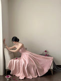Elegant Pink A-line Square Neck Strap Satin Long Prom Dress Evening Dress HZ1022