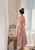 Elegant Pink A-line Square Neck Strap Satin Long Prom Dress Evening Dress HZ1022