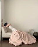 Elegant And Retro Pink And White Irregular Tulle Long Prom Dress Evening Dress Wedding HZ1022
