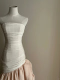Elegant And Retro Pink And White Irregular Tulle Long Prom Dress Evening Dress Wedding HZ1022