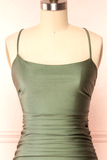 Modest Mermaid Straps Sage Green Slit Long Prom Dress HZ1022