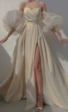 Sexy A line Off The Shoulder Sequin Slit Long Prom Dresses HZ1022