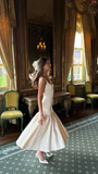 Vintage Mermaid Square Neckline White Ruffles Long Prom Dress Formal Dresses HZ1022