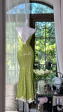Fresh Green Mermaid Strapless Backless Criss-cross Lace Long Prom Dress Evening Dress HZ1022