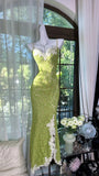 Fresh Green Mermaid Strapless Backless Criss-cross Lace Long Prom Dress Evening Dress HZ1022