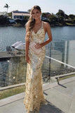 Mermaid Sexy Prom Dress Vintage Backless Lace Prom Dress,Gold Sequin Prom Dress HZ1022