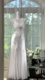 Elegant White Mermaid Strapless V-neck Beaded Chiffon Long Prom Dress Evening Dress HZ1022