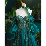 Vintage A line Appliques Lace-Up A-Line Dark Green Tulle Prom Dresses HZ1022