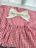 Retro Red And White Plaid A-line Bow Strap Long Prom Dress 17th Birthday Dress HZ1022