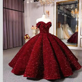 Luxurious Burgundy Ball Gown Off-The-Shoulder Ruffles Prom Dress 22th Birthday Outfits HZ1022