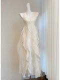 Cute Off-white Ruffled Chiffon Long Prom Dress Evening Dress Bridesmaid Dress HZ1022