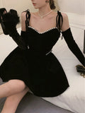 chic a line black velvet homecoming dress 16th birthday outfits HZ1022