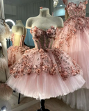 Chic Pink Prom Dresses Hand Made Flowers 18th Birthday Outfits HZ1022