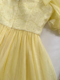 Sweet Yellow A-line Square Neck Puff Sleeve Lace Tulle Long Prom Dress HZ1022