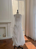 Elegant And Simple White Bud Square Neck Suspender Satin Prom Dress Evening Dress Bridesmaid Dress HZ1022