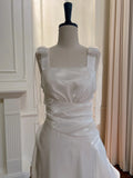 Elegant And Simple White Bud Square Neck Suspender Satin Prom Dress Evening Dress Bridesmaid Dress HZ1022