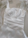 Elegant And Simple White Bud Square Neck Suspender Satin Prom Dress Evening Dress Bridesmaid Dress HZ1022