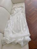 Elegant And Simple White Bud Square Neck Suspender Satin Prom Dress Evening Dress Bridesmaid Dress HZ1022