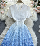 Cute V Neck A Line Lace Dress HZ1022
