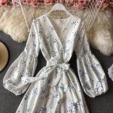 White V Neck Long Sleeve Dress Fashion Dress HZ1022
