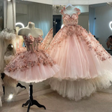 Chic Pink Prom Dresses Hand Made Flowers 18th Birthday Outfits HZ1022